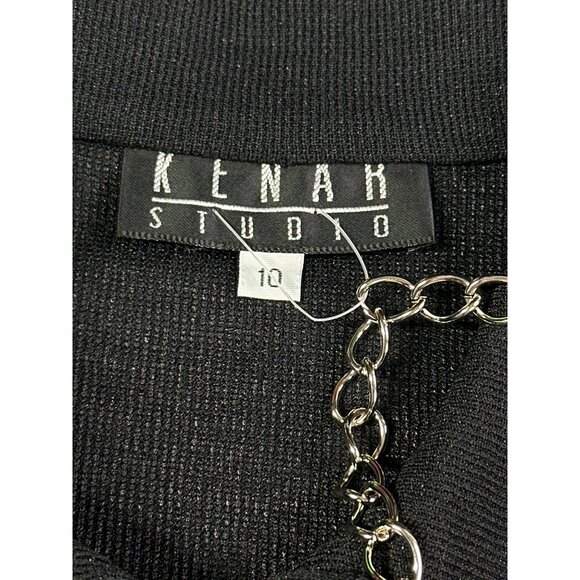 Vtg Kenar Studio Womens Size 10 Black Button Front Blouse Top with Necklace New - Picture 5 of 8